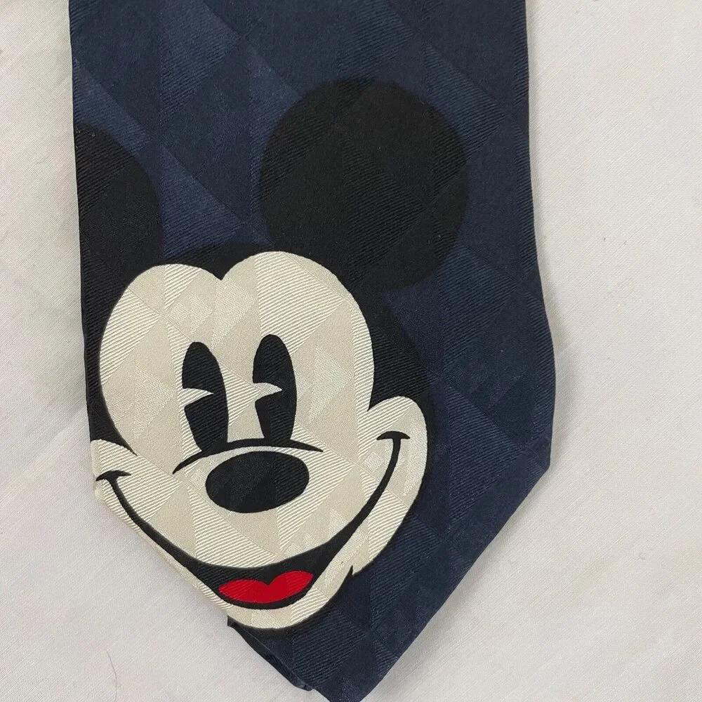 Disney Neck‎ Tie Mickey Goofy Donald Duck Dark Blue Preowned